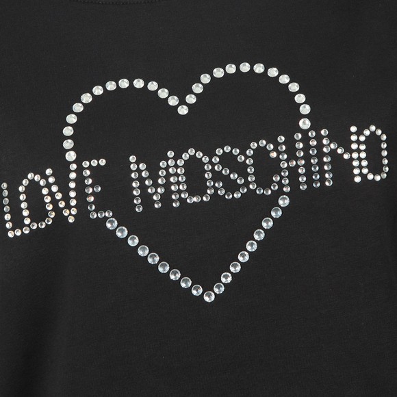 Love Moschino Womens Black Diamante Heart Logo Sweatshirt #2