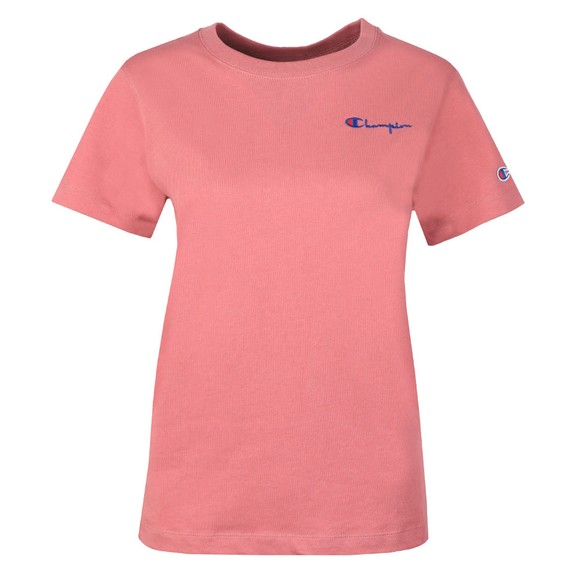 Champion Reverse Weave Womens Red Small Script Logo T-Shirt #1