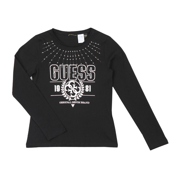 Guess Girls Black Girls Diamante Logo Long Sleeve T Shirt main image