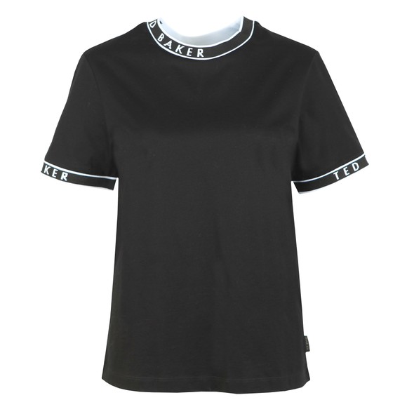Ted Baker Womens Black Renyaz Branded Ribbed T-Shirt #1