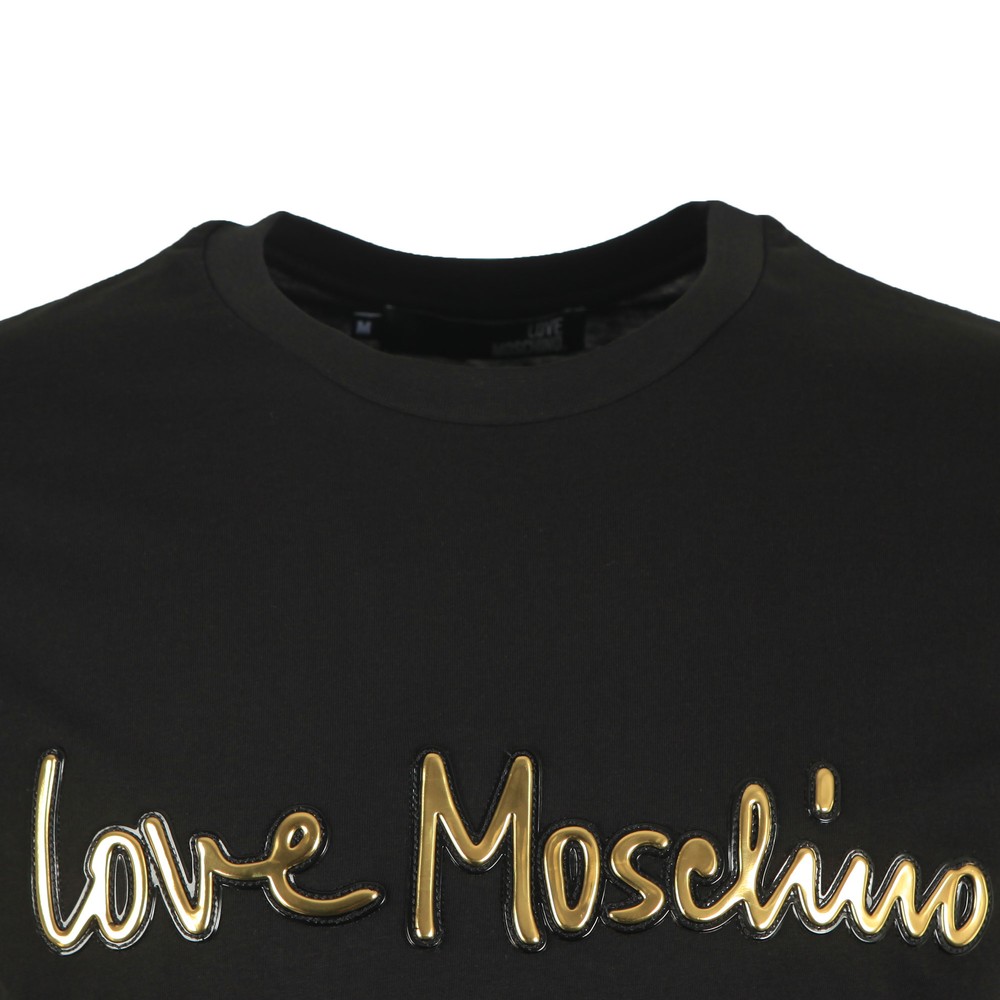 Love Moschino Metallic Script Logo T Shirt Oxygen Clothing
