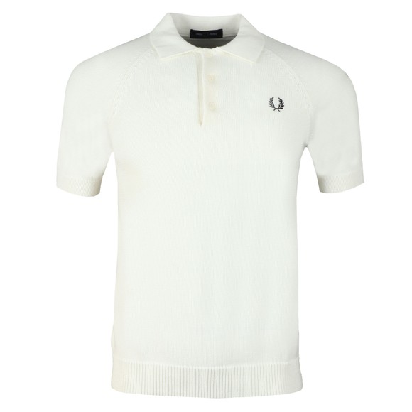 Fred Perry Mens White Contrast Texture Knitted Polo #1