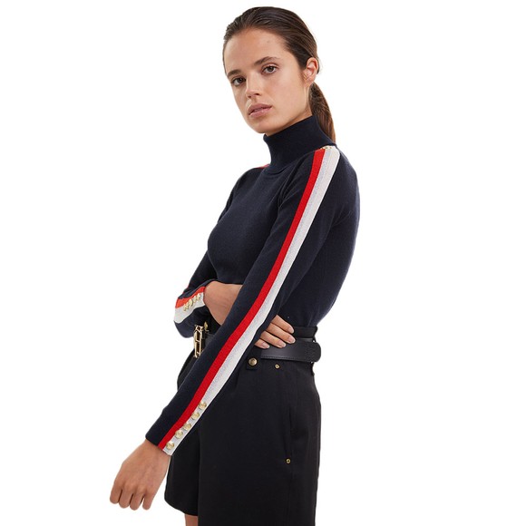 Holland Cooper Womens Blue Button Stripe Roll Neck  #4