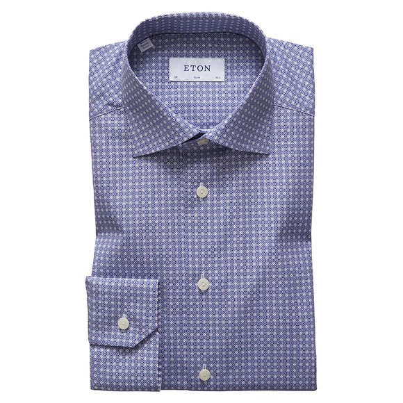 Eton Mens Blue Circle Pattern Shirt #1