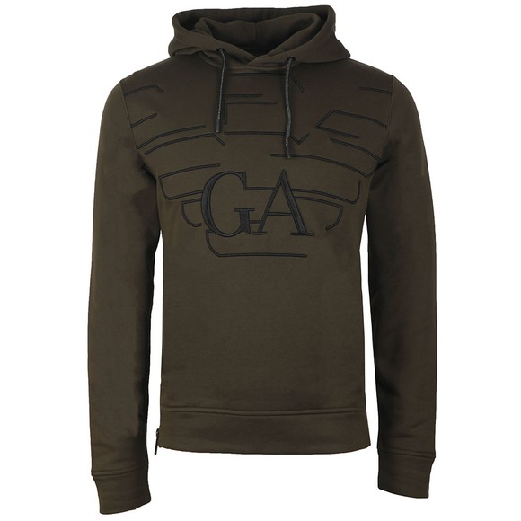 Emporio Armani Mens Green Overhead Large Logo Hoody #1