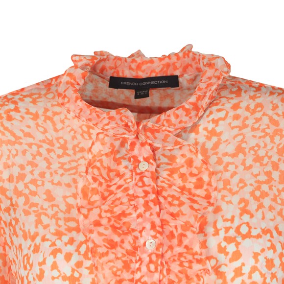 French Connection Womens Orange Cade Crinkle Ruffle Neck Blouse #2
