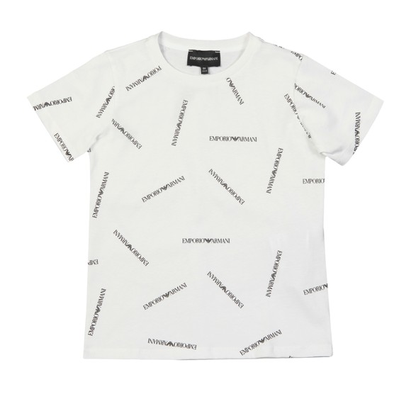 Emporio Armani Boys White Allover Logo Crew T Shirt main image