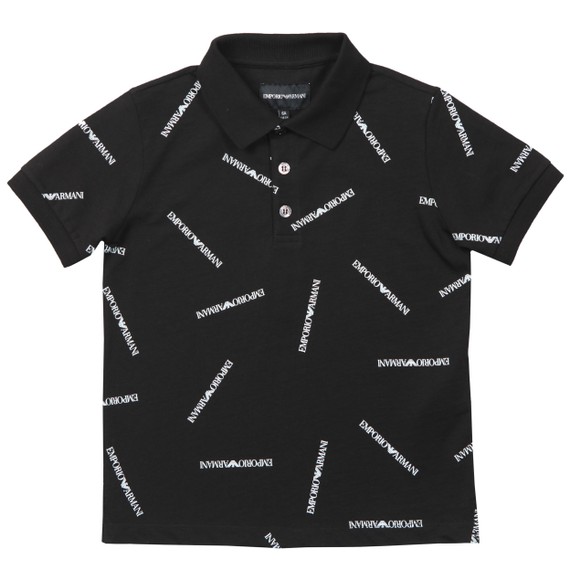 Emporio Armani Boys Black Allover Logo Polo Shirt main image