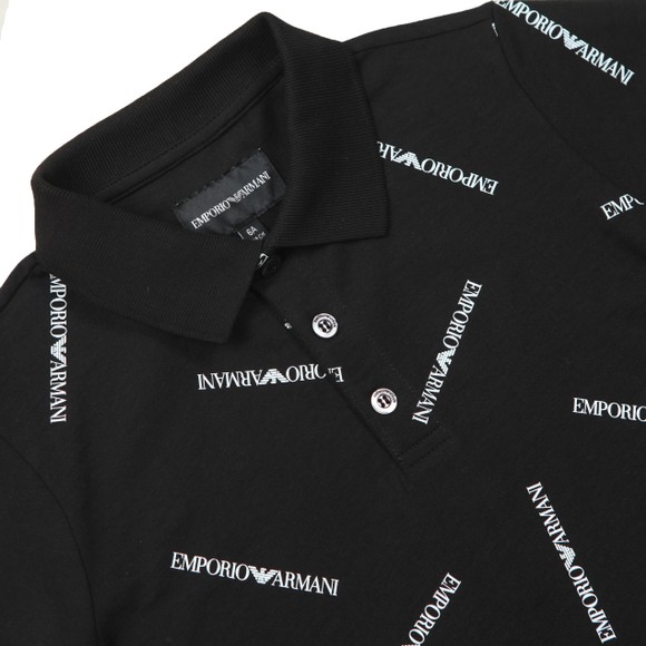 Emporio Armani Boys Black Allover Logo Polo Shirt main image