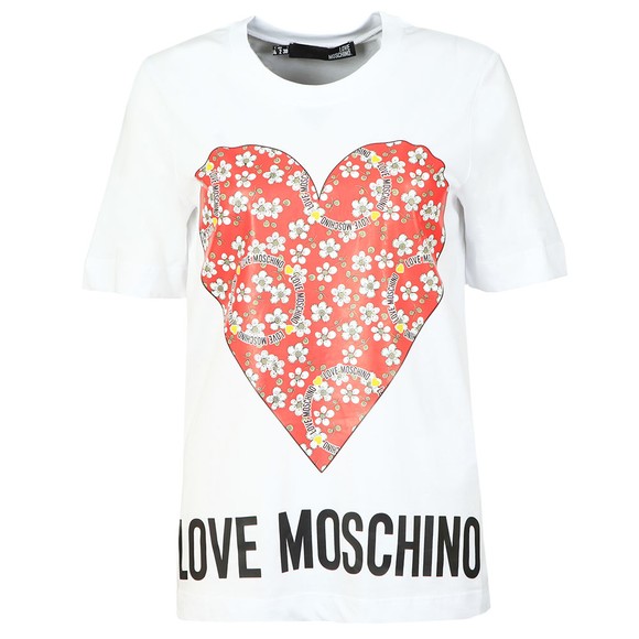 Love Moschino Womens White Floral Heart T-Shirt main image