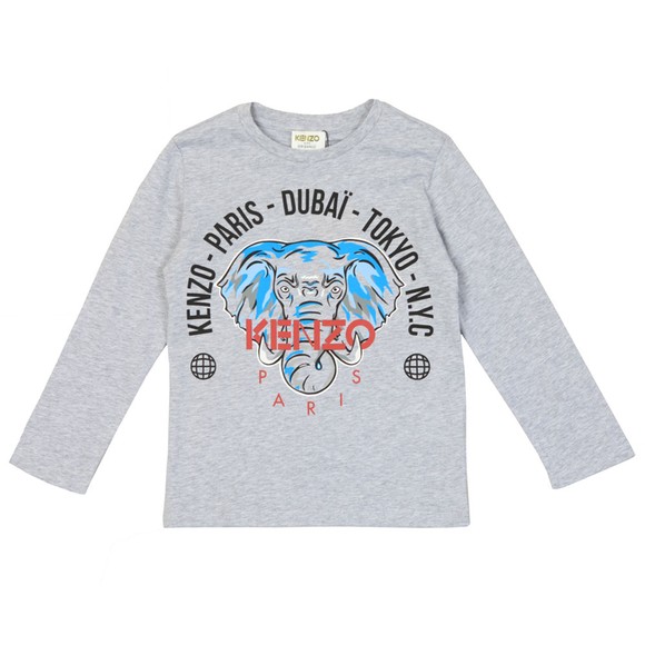 Kenzo Kids Boys Grey Kairon Elephant Long Sleeve T-Shirt main image