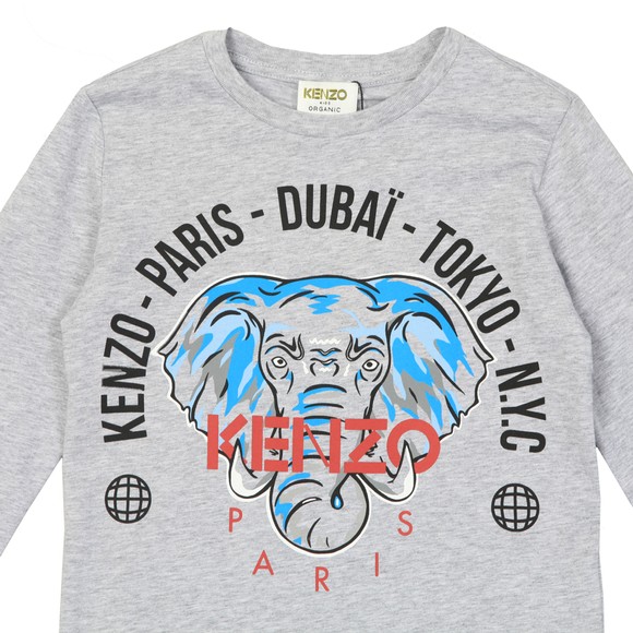 Kenzo Kids Boys Grey Kairon Elephant Long Sleeve T-Shirt main image