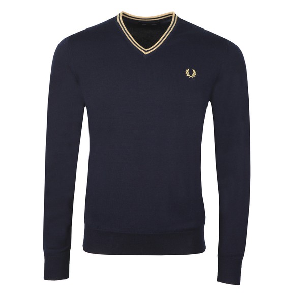 Fred Perry Mens Blue Classic V Neck Jumper main image