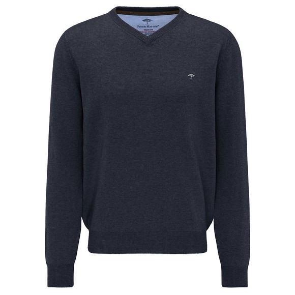 Fynch Hatton Mens Blue Marino Cashmere V Neck Jumper main image