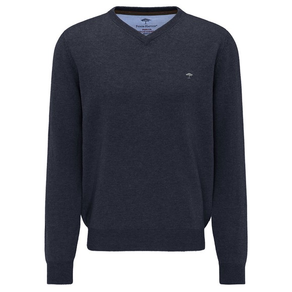 Fynch Hatton Mens Blue Marino Cashmere V Neck Jumper main image