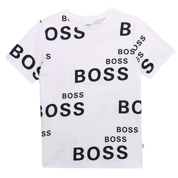 BOSS Boys White J25G95 Allover Logo T Shirt main image