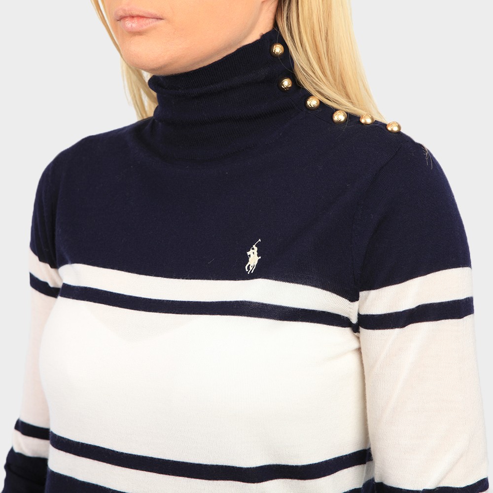 Polo Ralph Lauren Stripe Button Turtle Neck Jumper Oxygen Clothing