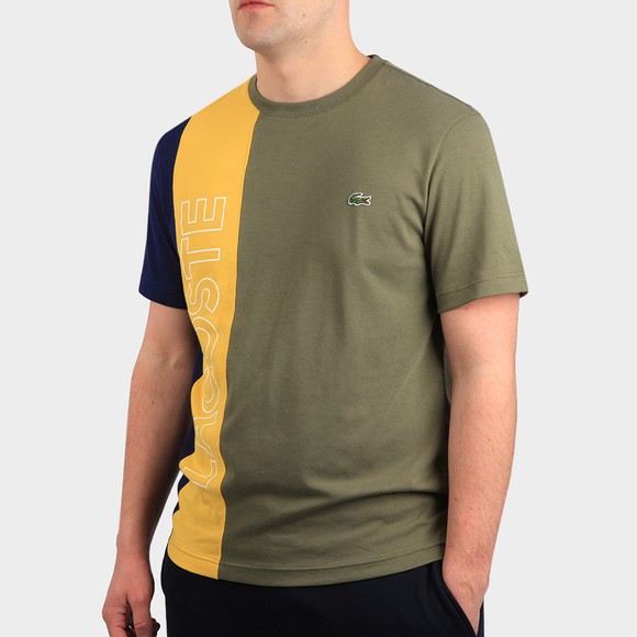 Lacoste Mens Green TH0113 Lettering Colourblock T-Shirt main image