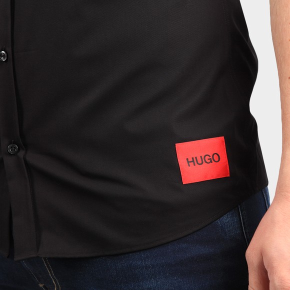 HUGO Mens Black Empson Square Badge Short Sleeve Shirt #3