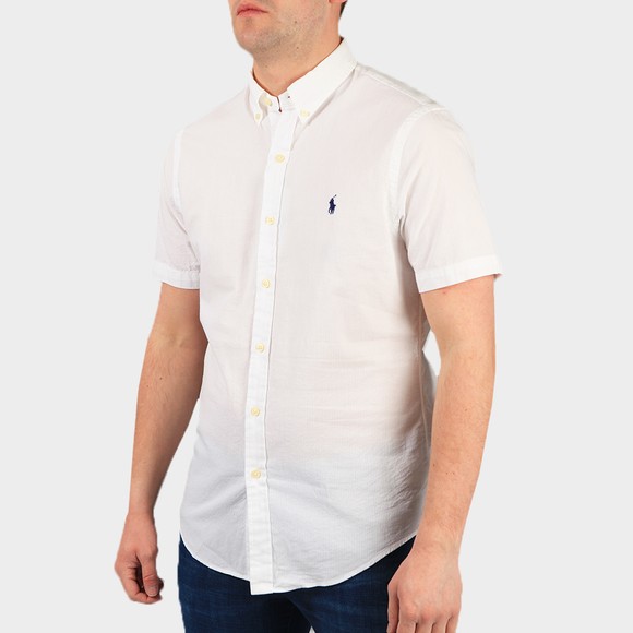 Polo Ralph Lauren Mens White Slim Fit Seersucker  Short Sleeve Shirt #2