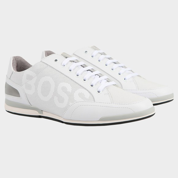 BOSS Mens White Athleisure Saturn Low Leather Large Logo Trainer main image