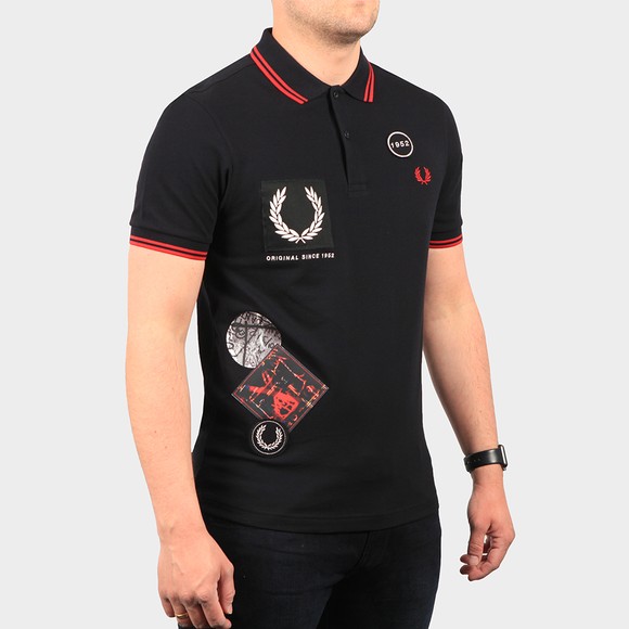 Fred Perry Mens Black Graphic Applique Polo Shirt main image