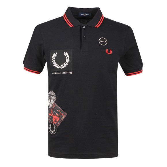 Fred Perry Mens Black Graphic Applique Polo Shirt main image