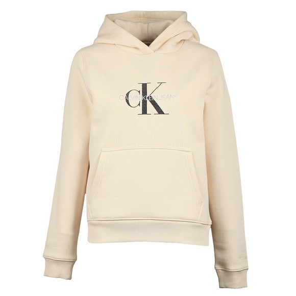 Calvin Klein Jeans Womens Off-White Reflective Monogram Overhead Hoody #1