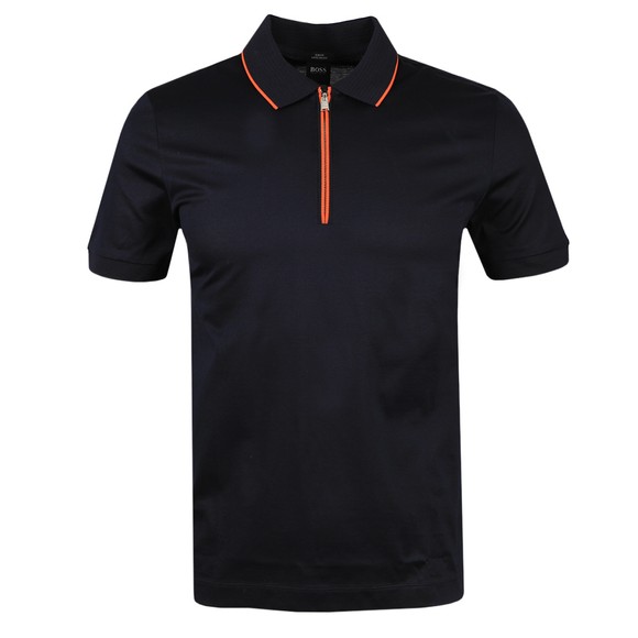 BOSS Mens Blue Formal Polston 22 Zip Polo Shirt #1