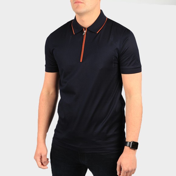 BOSS Mens Blue Formal Polston 22 Zip Polo Shirt #2