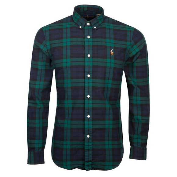 Polo Ralph Lauren Mens Green Slim Fit Plaid Oxford Shirt #1