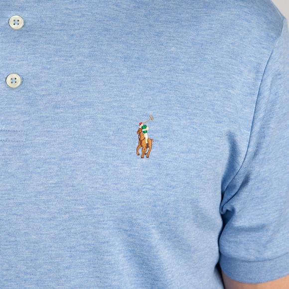 Polo Ralph Lauren Mens Blue Custom Slim Fit Pima Polo Shirt #3