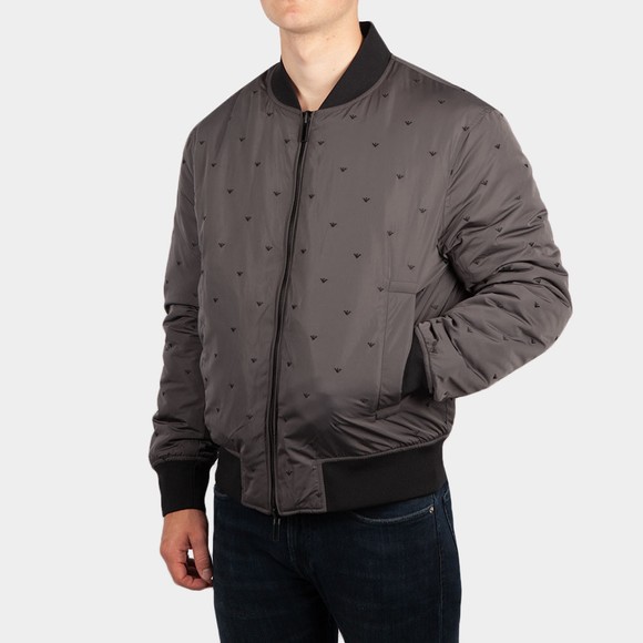 Emporio Armani Mens Grey Allover Logo Reversible Bomber Jacket main image