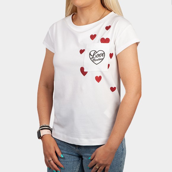 Love Moschino Womens White Pocket Multi Heart T-Shirt #2