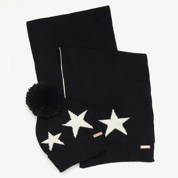 Barbour International Womens Black Star Beanie & Scarf Set main image