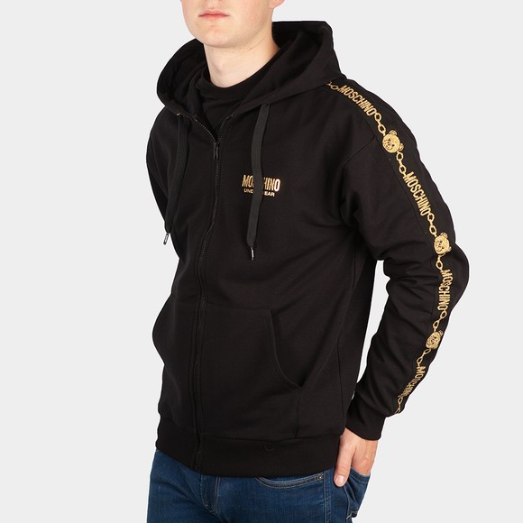 Moschino Mens Black Gold Bear Tape Full Zip Hoody #2