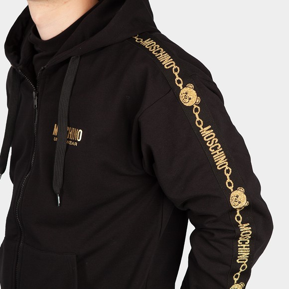 Moschino Mens Black Gold Bear Tape Full Zip Hoody #3
