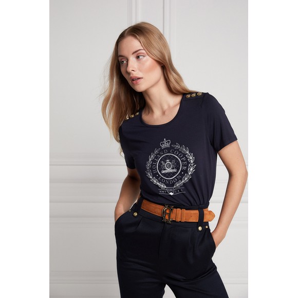 Holland Cooper Womens Blue Ornate Crest T Shirt #4