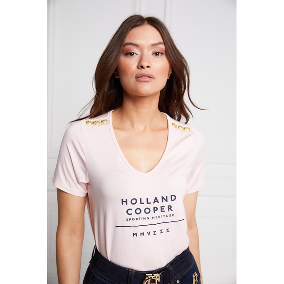 Holland Cooper Womens Pink Serif V Neck T Shirt #4