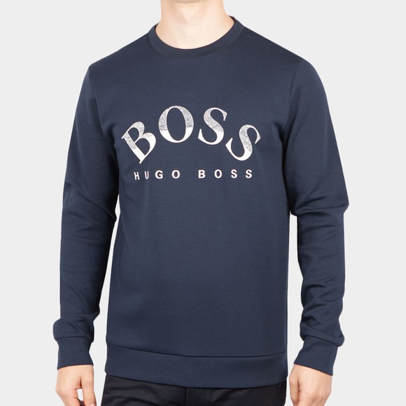 BOSS Mens Blue Athleisure Salbo 1 Marl Logo Sweatshirt #2