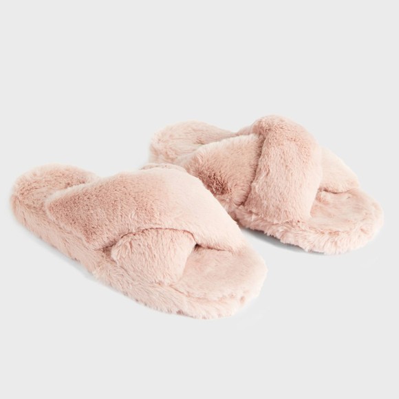 Ted Baker Womens Pink Lopply Faux Fur Cross Over Slipper main image