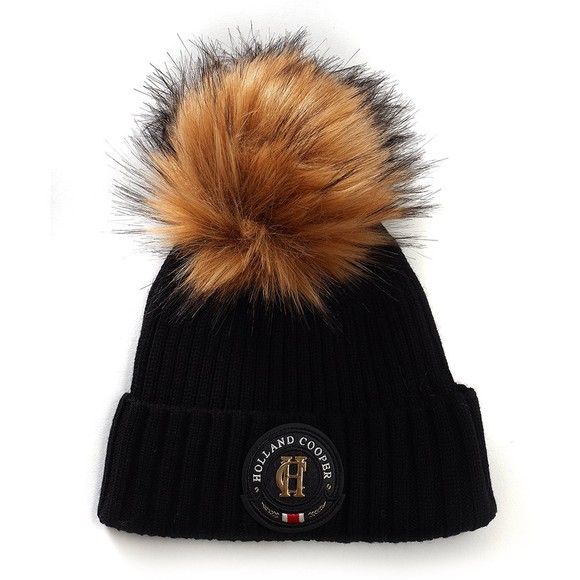 Holland Cooper Womens Black Equi Knit Bobble Hat #1