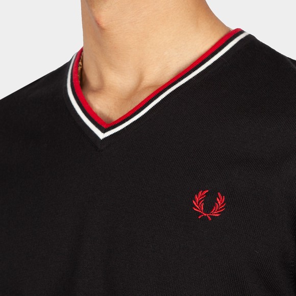 Fred Perry Mens Black Classic V Neck Jumper #3