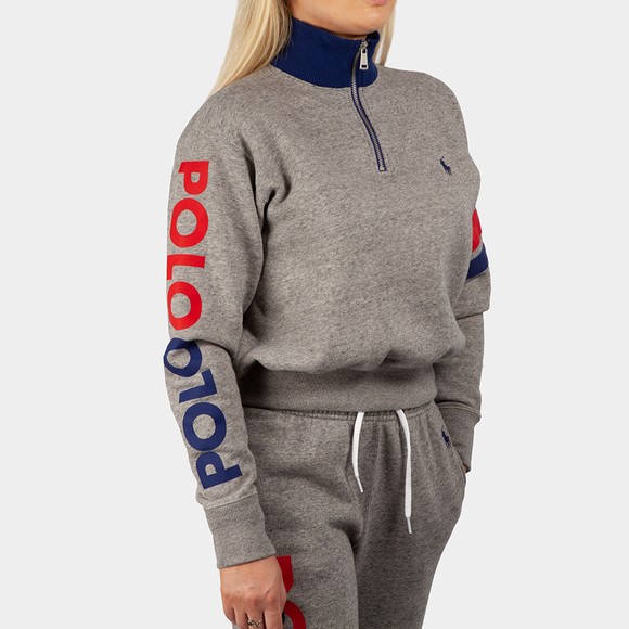 Polo Ralph Lauren Womens Grey Half Zip Stripe Sleeve Sweat main image