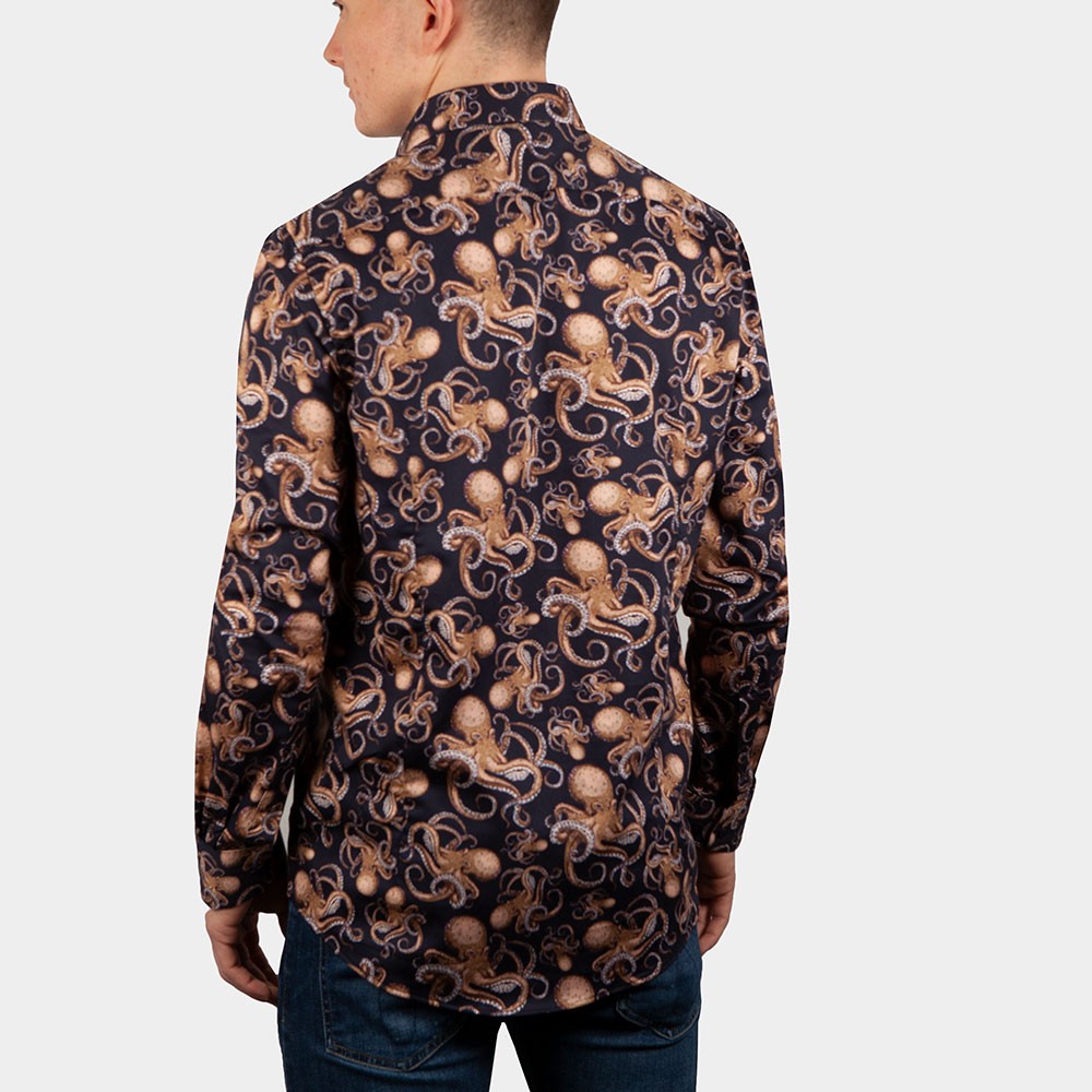 octopus dress shirt Navy Octopus Print Rayon Shirt