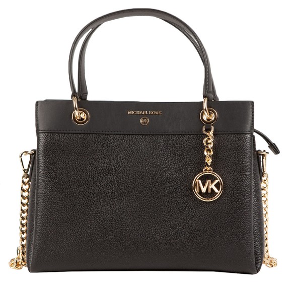 Michael Kors Womens Black Susan Pebbled Leather Satchel #1