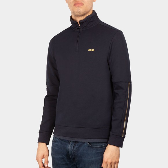 BOSS Mens Blue Athleisure Gold Logo Half Zip Sweatshirt #2