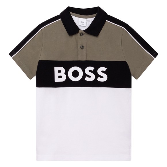 BOSS Boys White J25N60 Logo Panel Polo Shirt main image