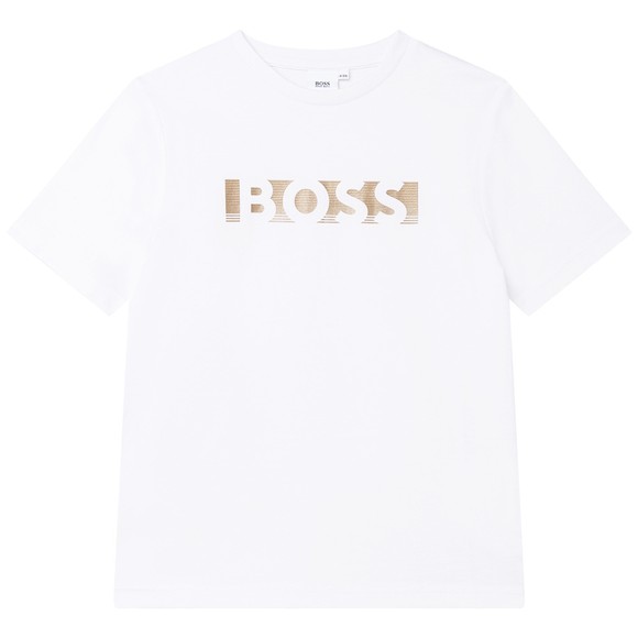 BOSS Boys White J25N39 Gold Logo T Shirt main image