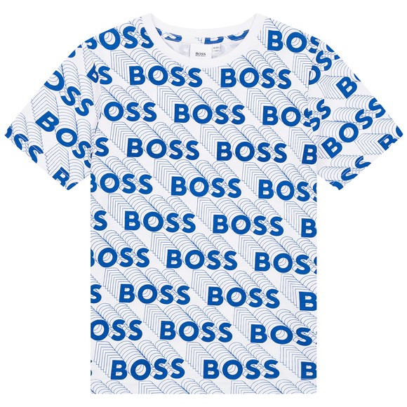 BOSS Boys White J25N55 Allover Logo T Shirt main image